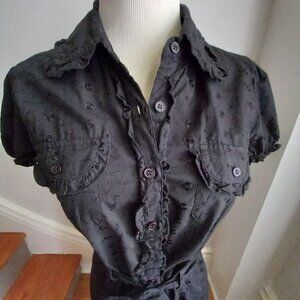 ANTILIA FEMME BLACK COTTON EYELET DRESS M